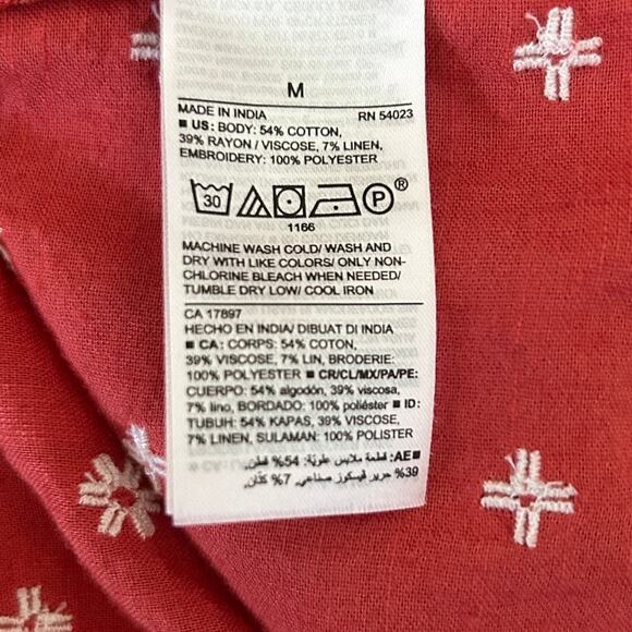 Y2K Old Navy Women Top M Orange Embroidered Flowers Smocked Back Boho Cottage - Picture 6 of 8